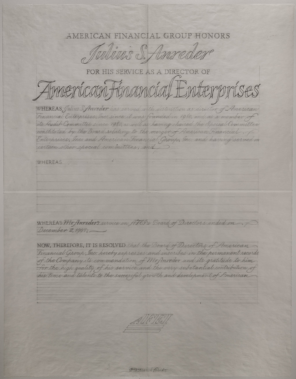 American Financial Group - Certificate Layouts